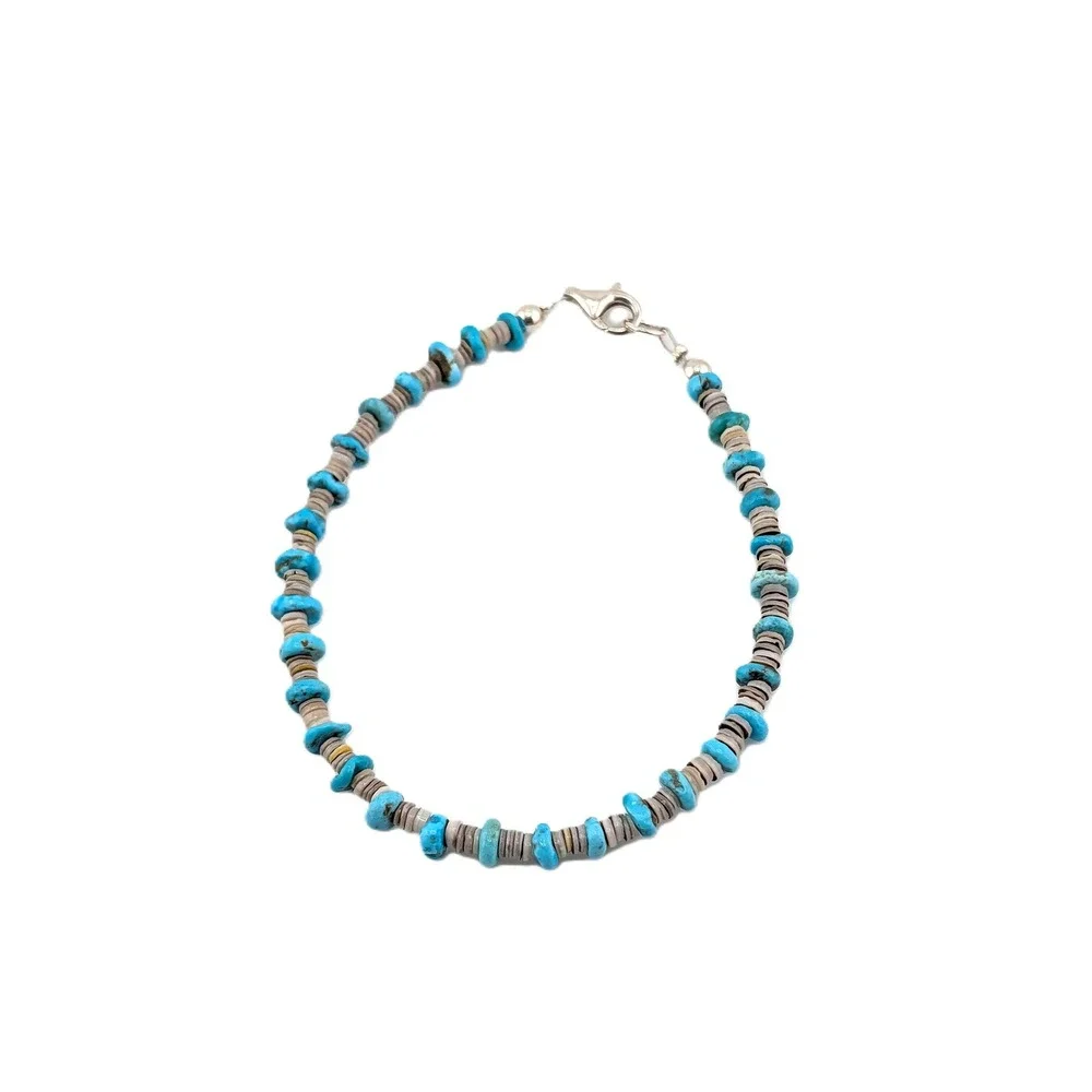 Santo Domingo Pueblo‎ Heishi Bracelet Kewa Pen Shell & Turquoise Nugget 8